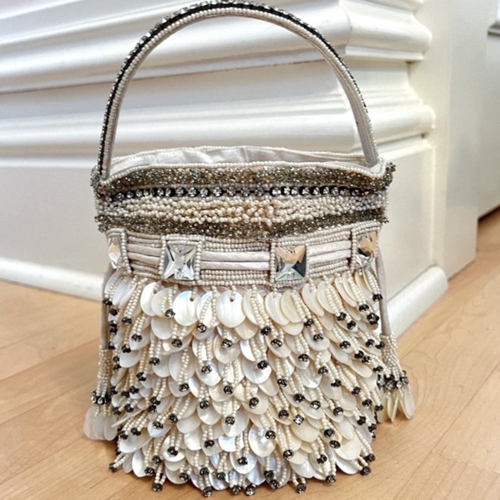 NWT Monique Leshman MOP Shell, Bead, Crystal, & Rhinestone Embellished Purse - Picture 3 of 11